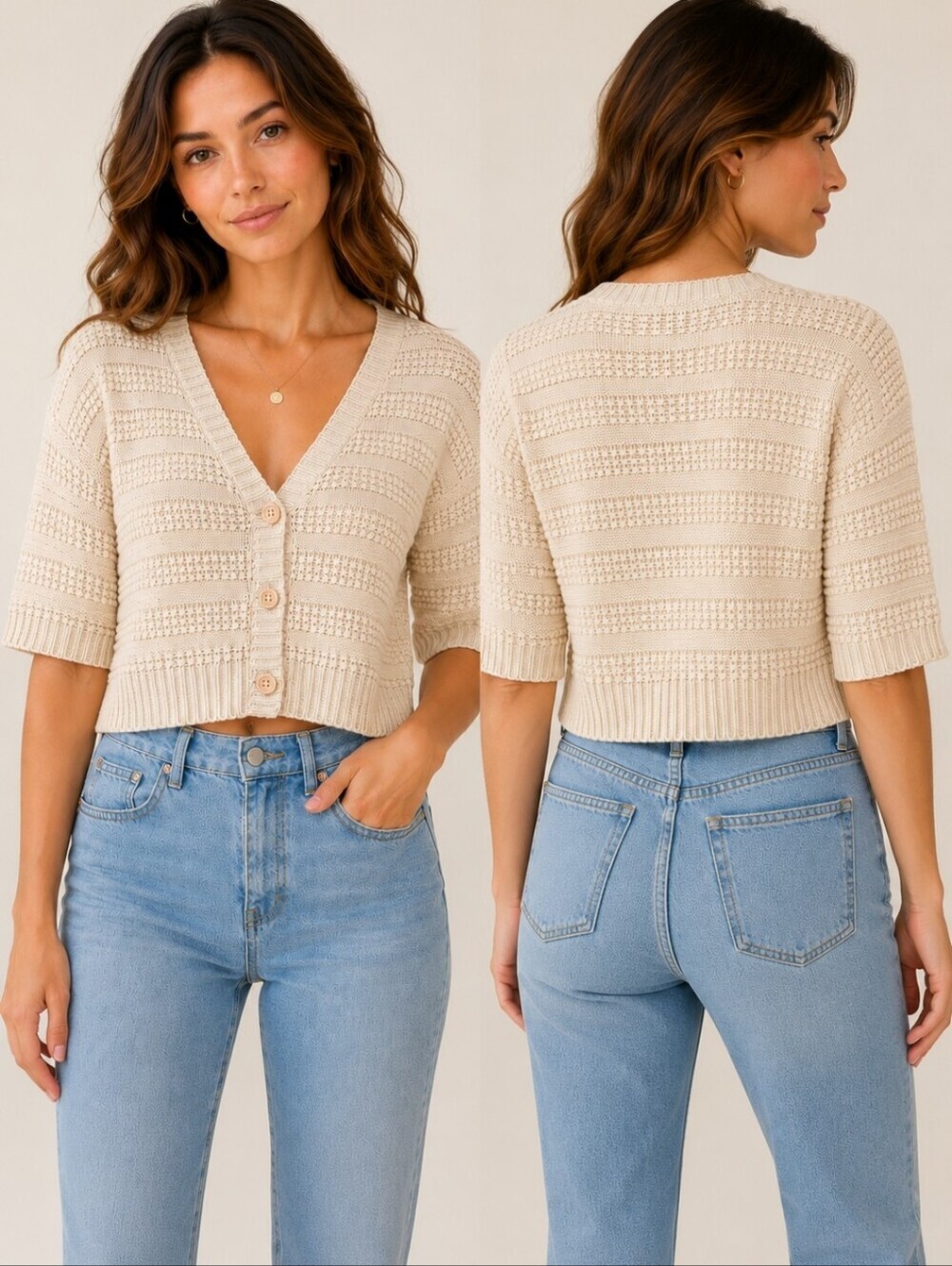 Love By Design Cream Cropped Cardigan Sweater S Coastal Grandmother Cottagecore